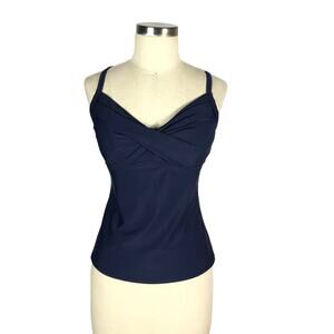 ATHLETA Swim‎ Twist Front Tankini Top Size 36 B/C Pool Beach Navy Blue Nautical